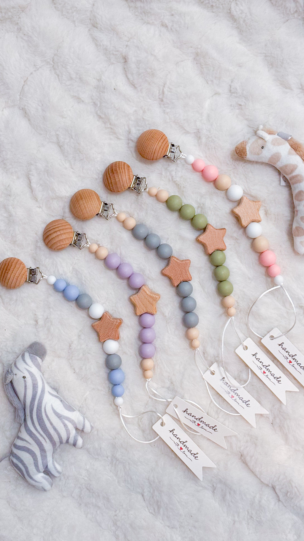 Outseam Pacifier Clip - Stars in Green — handmade pacifier holder